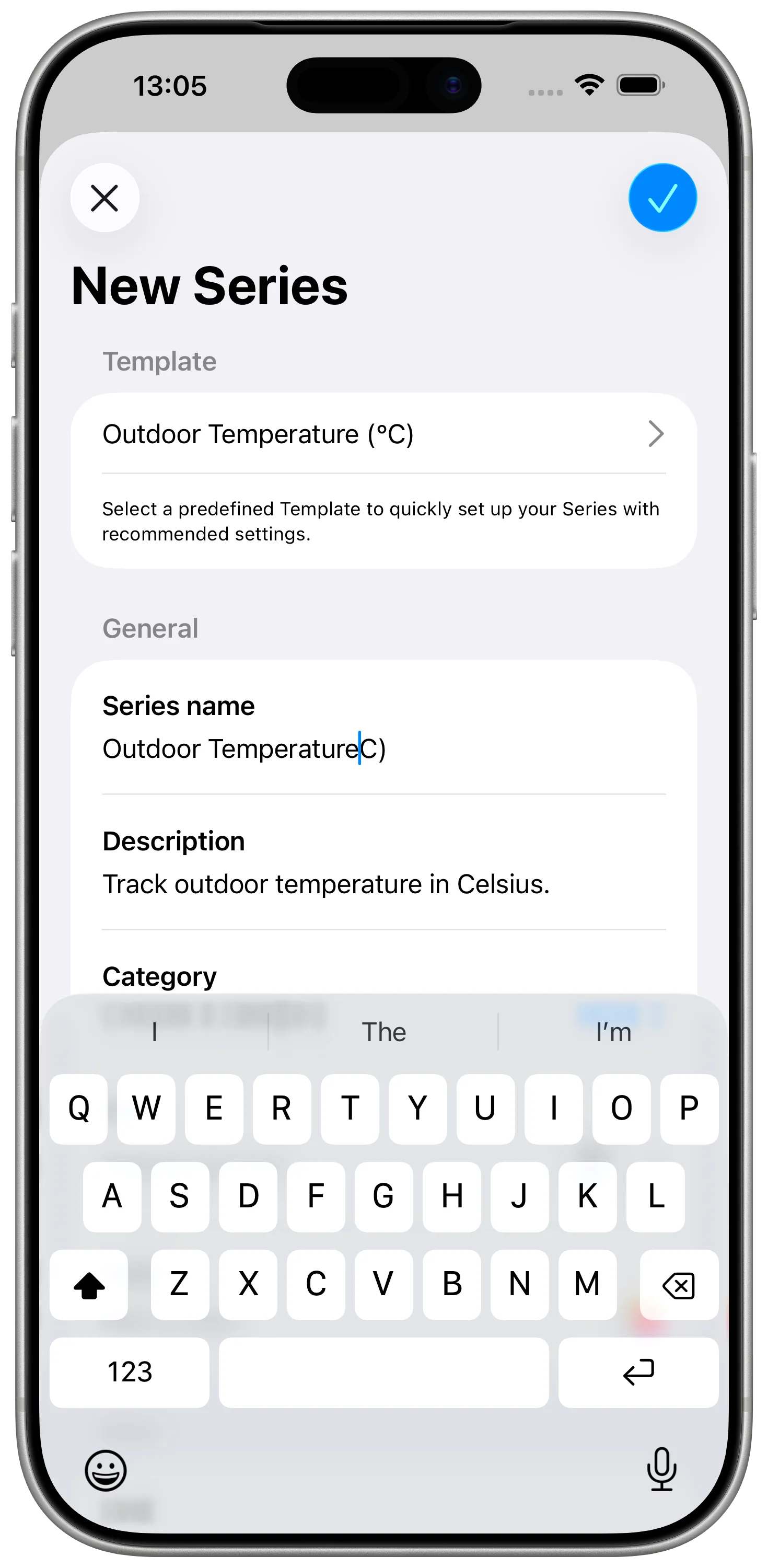 Create an outdoor temperature series in DataJot