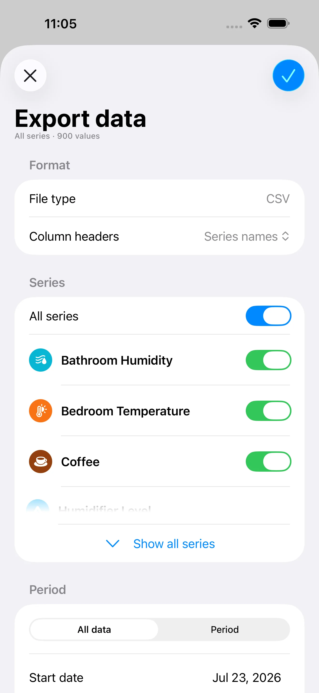 Selecting multiple series to export in DataJot 1.5