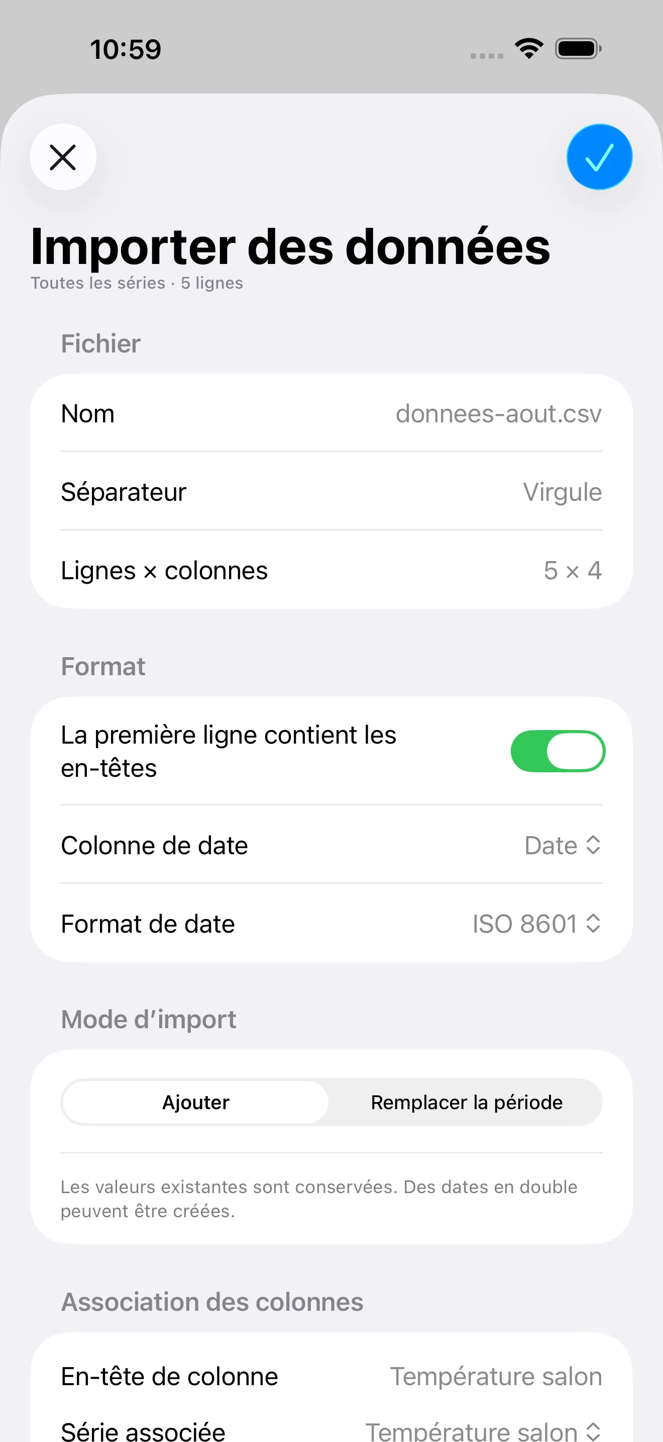 Import de plusieurs séries depuis un fichier CSV dans DataJot 1.5