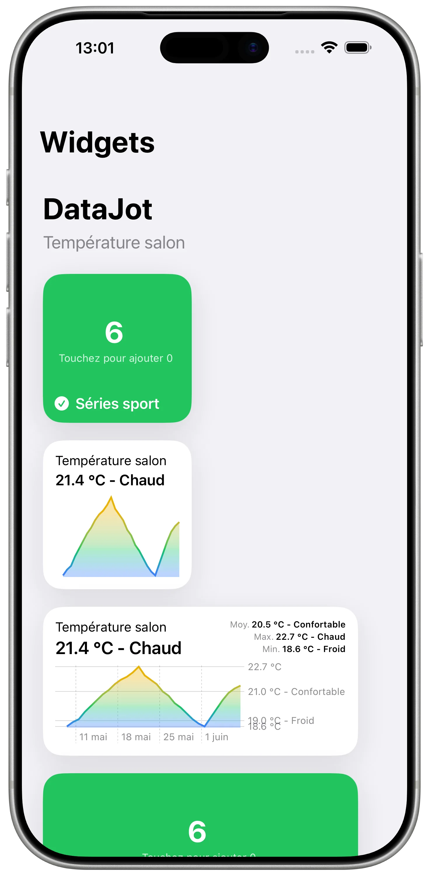 Widget DataJot permettant d'ajouter rapidement un cafe